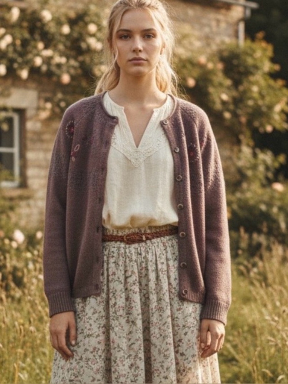 Woolrich | Chocolate Embroidery Floral Cardigan | Crochet | Medium | Petite